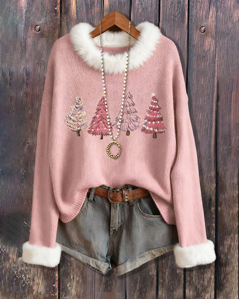 Fleece Crew Neck Christmas Tree Sweater