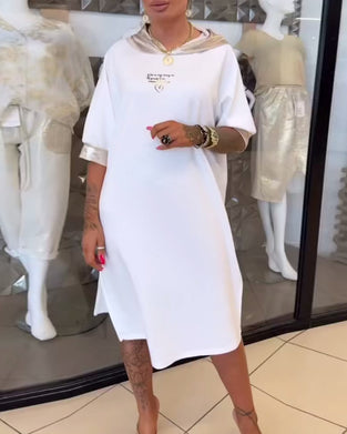 Hooded Solid Color Loose Slit Dress
