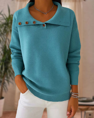 Buttoned Lapel Fashion Sweater