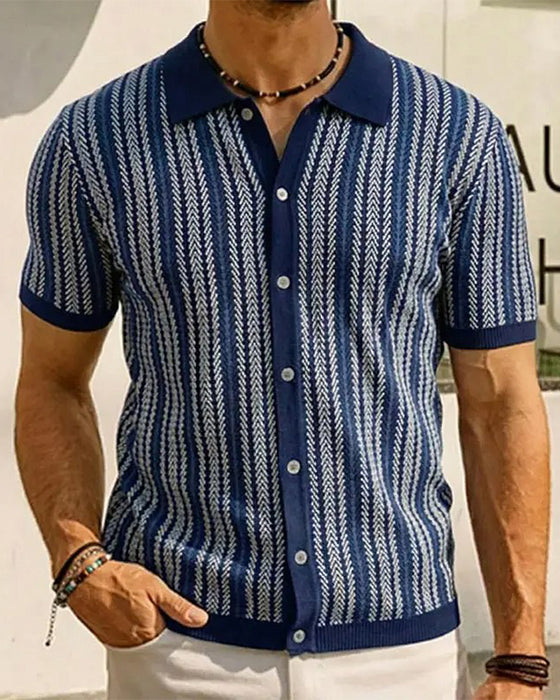 Lapel Men's Short Sleeve Button T-Shirt