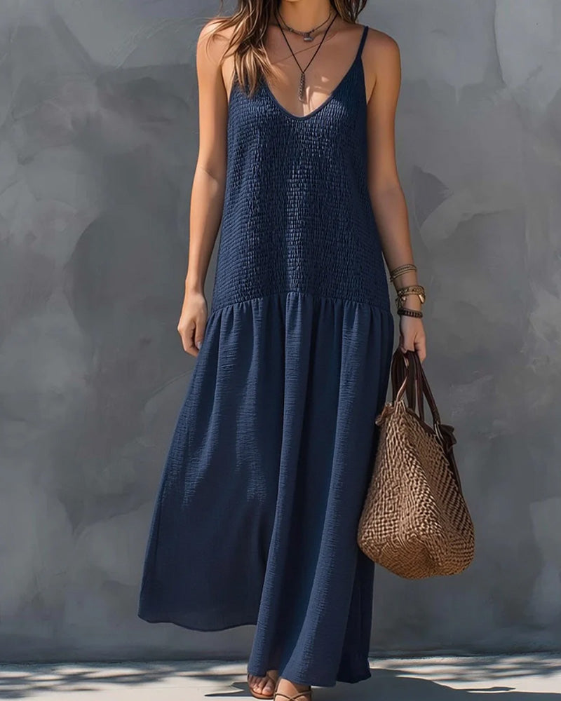 V-Neck Strappy Ruched Patchwork Sleeveless Dress