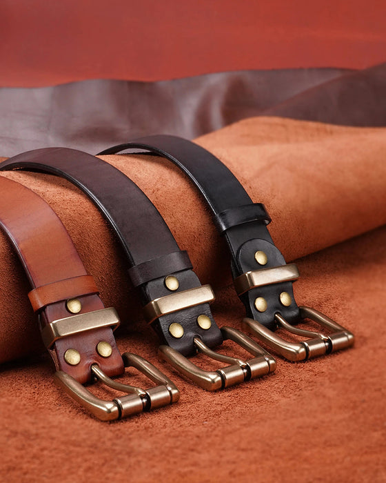 Vintage Distressed Top-Grain Leather Belt