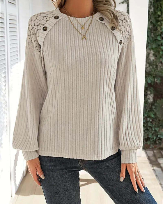 Ribbed Lace Panel Top