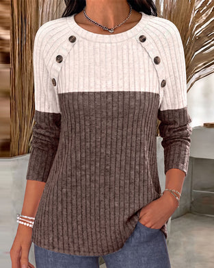 Round Neck Button-Down Top
