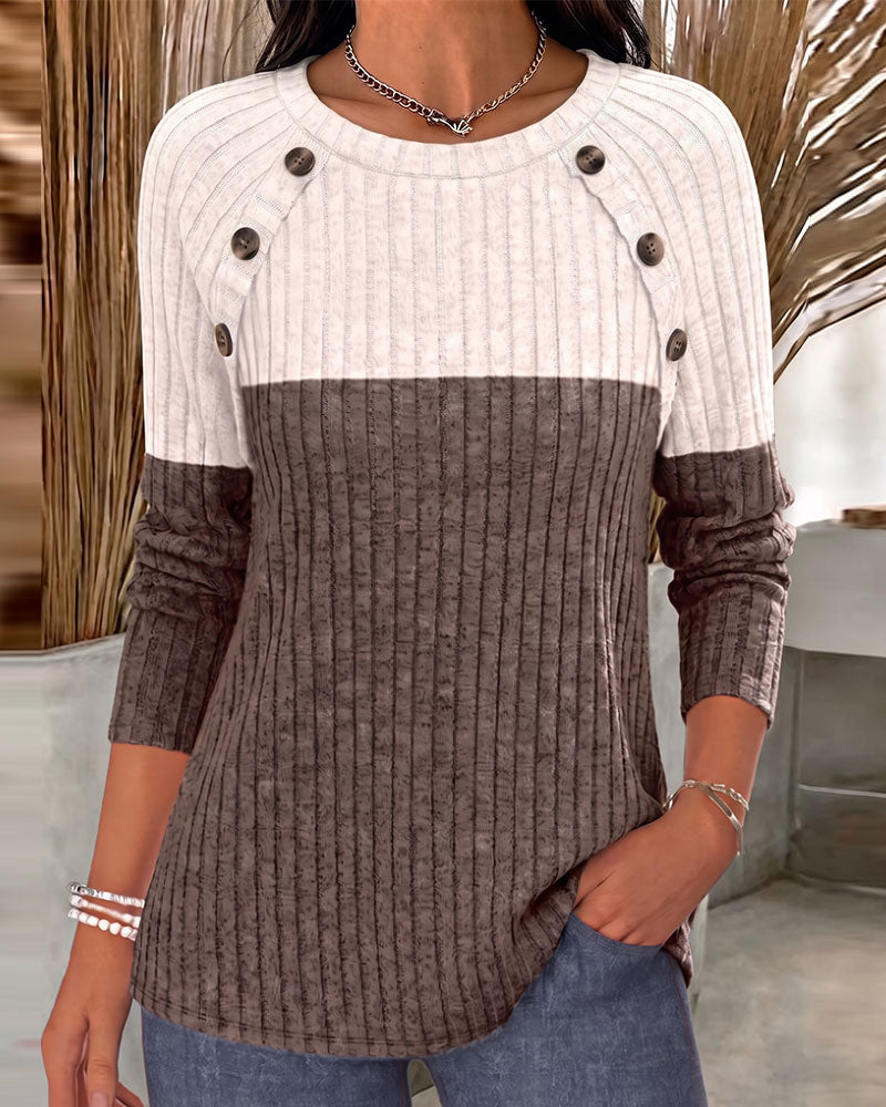 Round Neck Button-Down Top