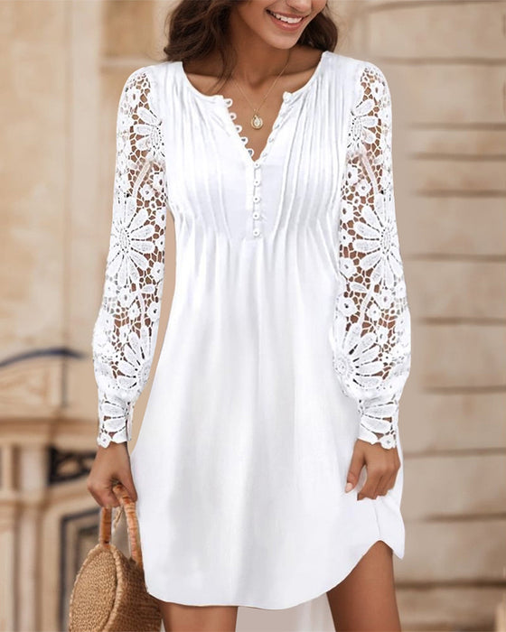 Solid Color Pleated Patchwork Dress