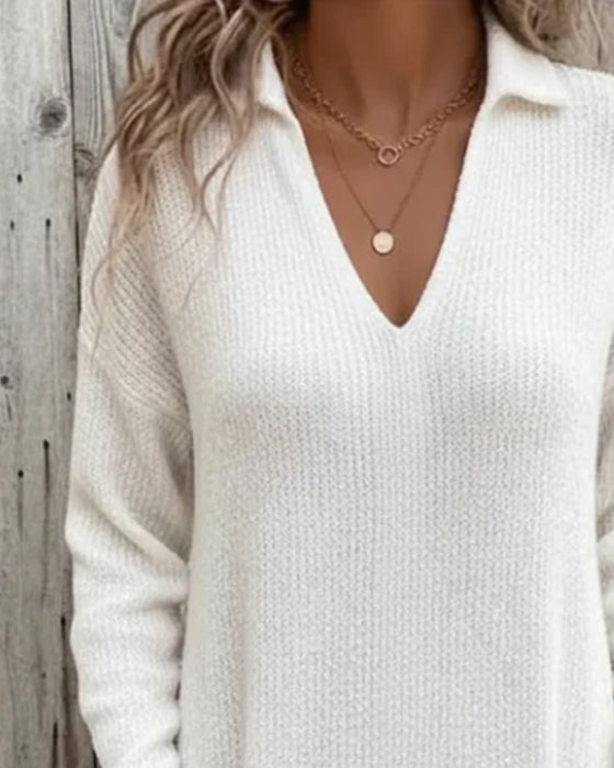Collar Long-Sleeve Pocket Sweater Dress