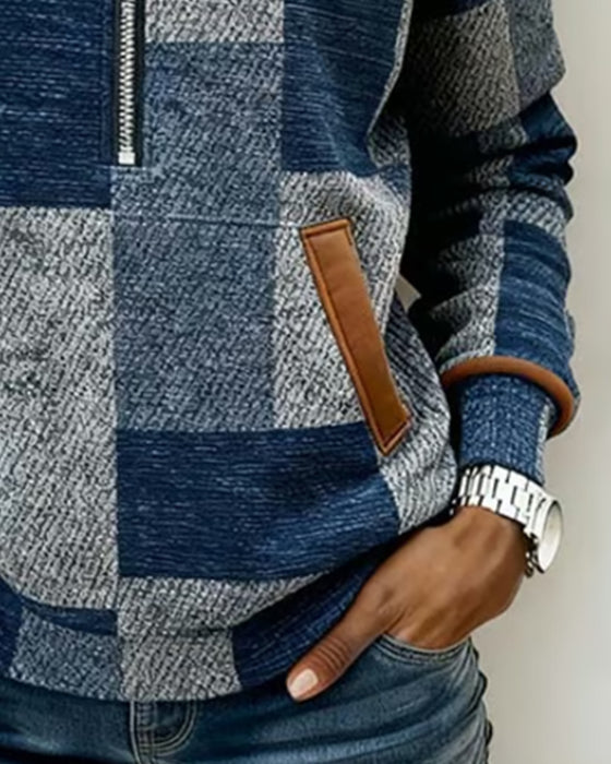 Half-Zip Color-Blocked Stylish Hooded Sweatshirt