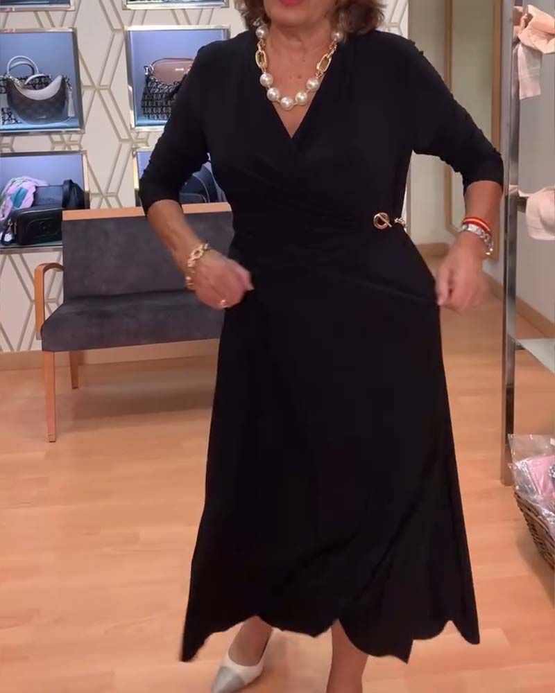 V-Neck Fitted Waist Slit Dress