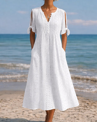 Hollow Out V Neck Tie Side Slit Cold Shoulder Dress
