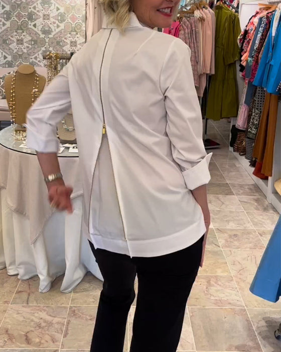 Solid color blouse with zipper