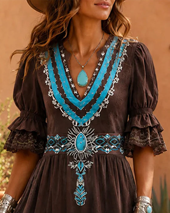Bohemian Ethnic Print Maxi Dress