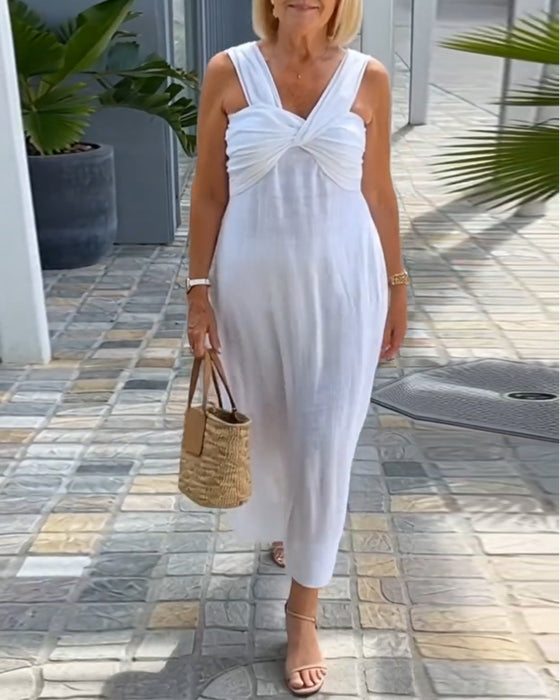 Twisted Solid-Color Strap Dress