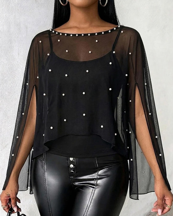 Crew Neck Slit Casual Blouse