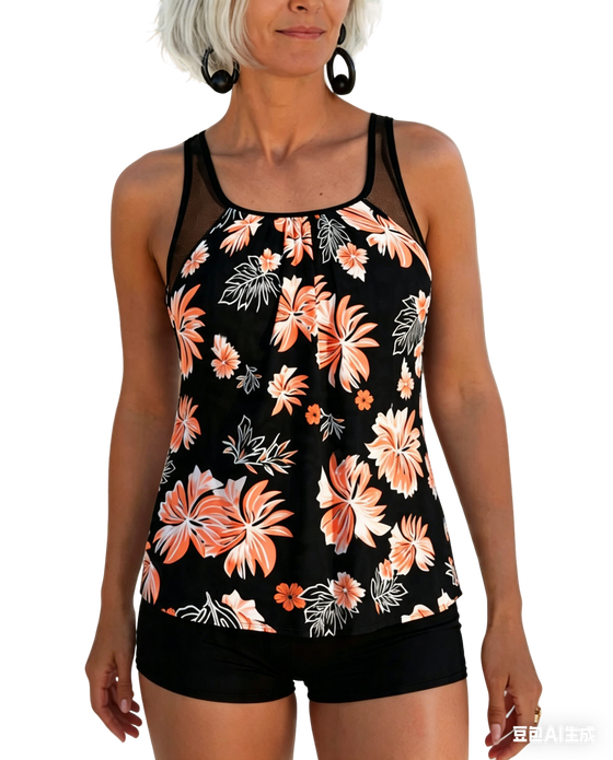 Tummy-Covering Printed Tankini