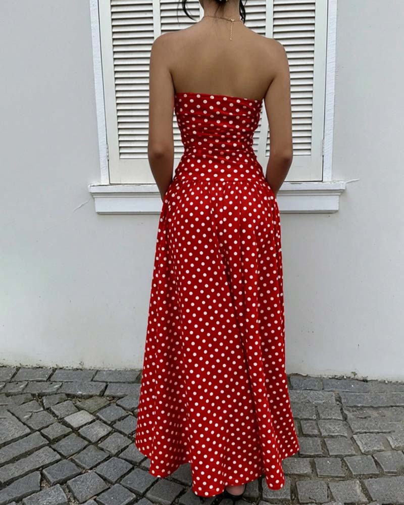 Polka Dot Bandeau A Line Long Dress