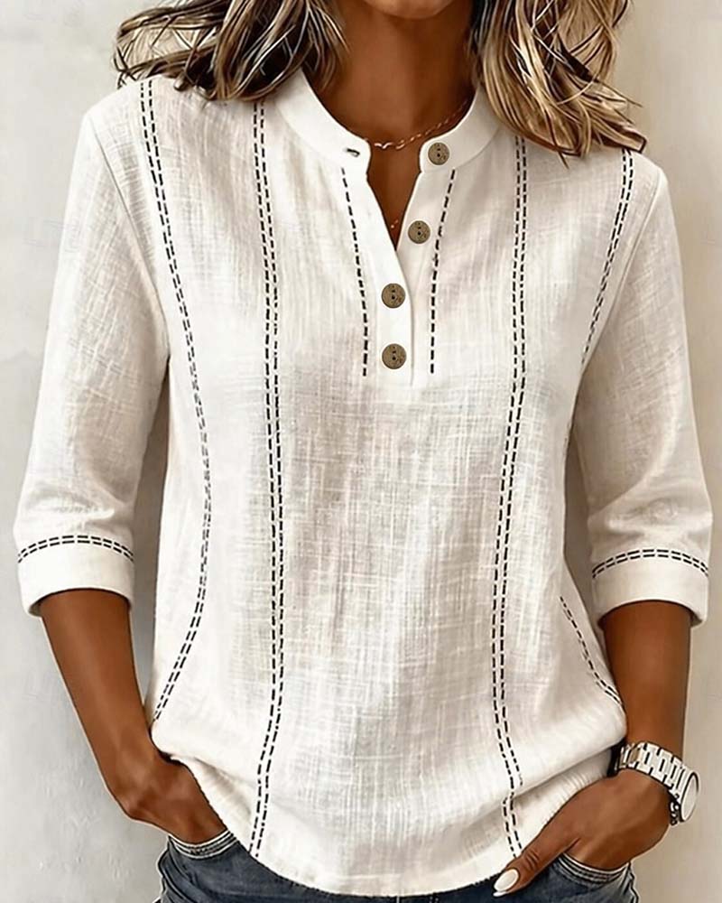 Elbow-Length Sleeve Half-Button Line Blouse