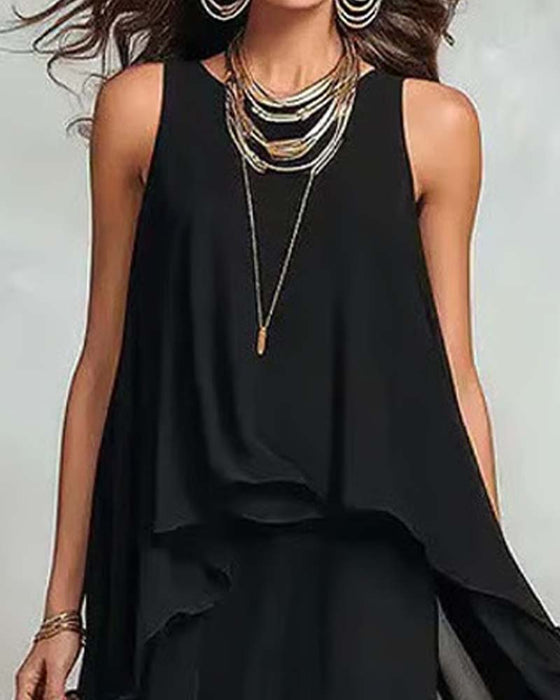 Crew Neck Sleeveless Chiffon Irregular Dress