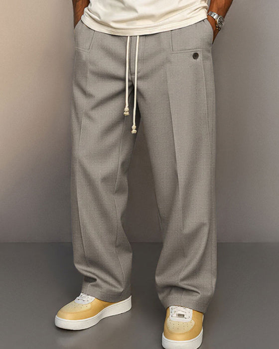 Men's Solid Color Pocket Button Drawstring Pants