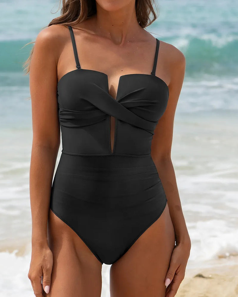 Strap Cross Patchwork Swimsuit One-Piece