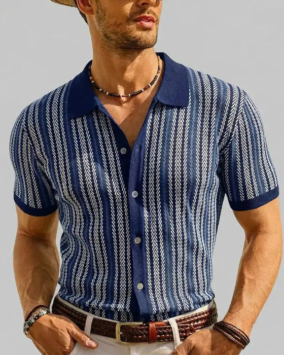 Lapel Men's Short Sleeve Button T-Shirt