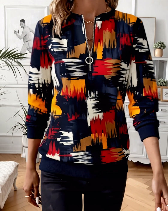 Casual Zipper Printed Fashion Pullover Sweatshirt