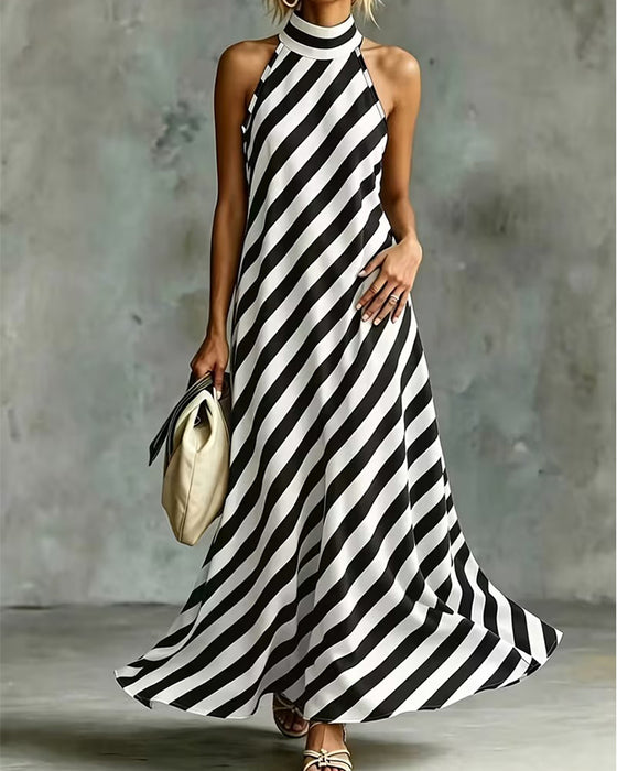 Sleeveless Mock Neck Striped Dress