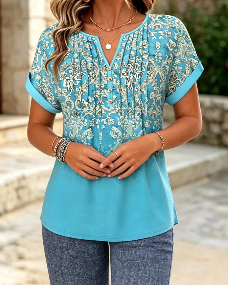 Gradient Floral Short Sleeve Blouse