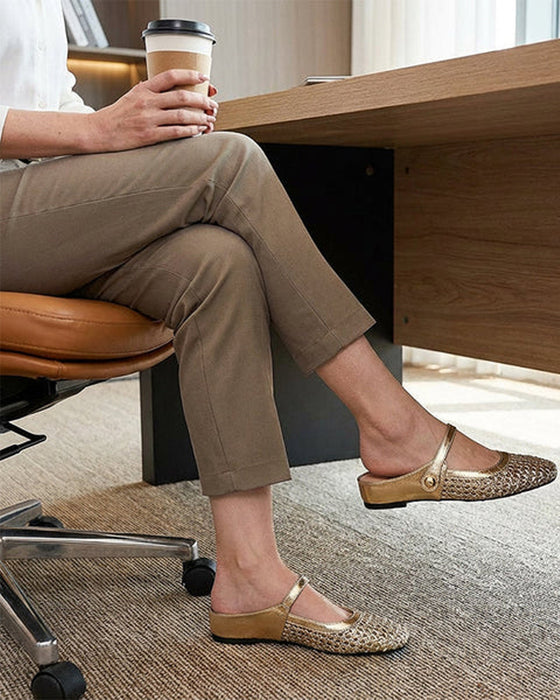Square Toe Woven Hollow Shoes