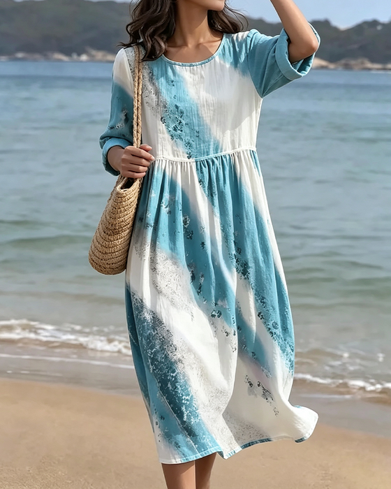 Crew Neck Color-Block Stripe Dress