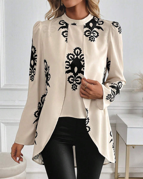 Puff Sleeve Irregular Print Blouse