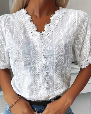 V-Neck Lace Crochet Blouse
