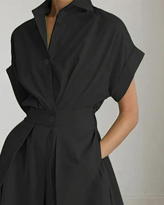 A-Line Tie High Waist Button Dress
