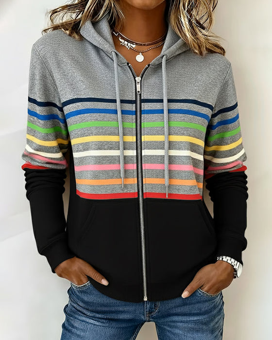 Long-Sleeved Rainbow Striped Hoodie