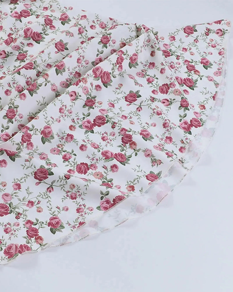 Tiny Floral Ruched Slimming Strapless Dress