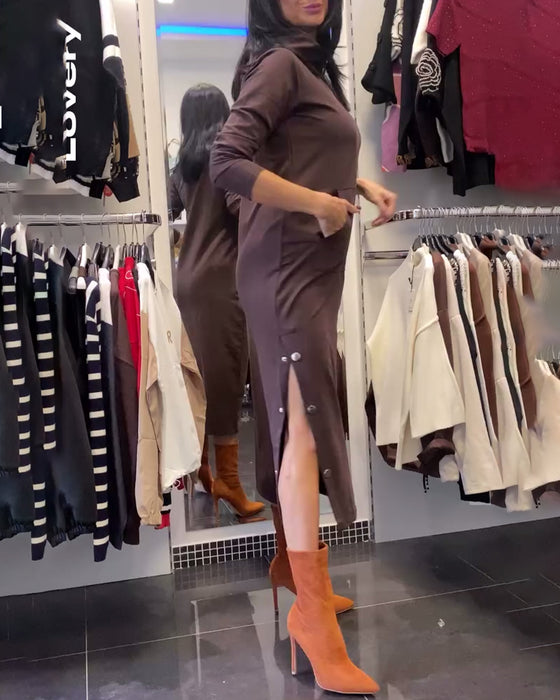 Side-Slit Hooded Dress