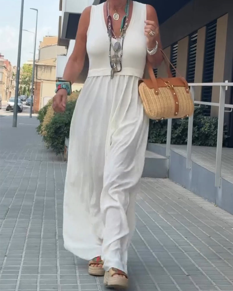 Solid Color U Neck Dress