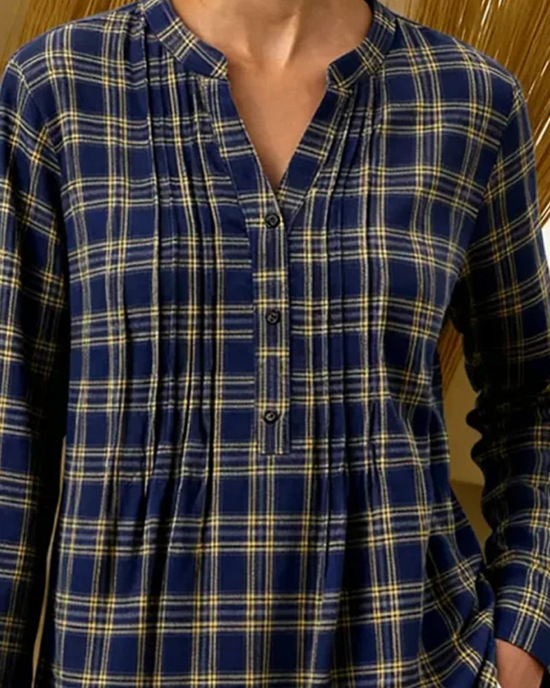 Long-Sleeved Loose Plaid Shirt