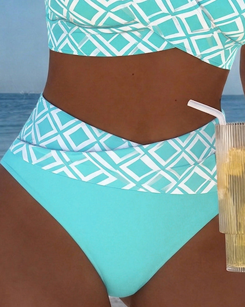 Diamond-Patterned Bra-Style Two-Piece Swimsuit