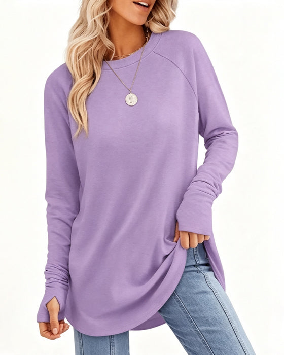 Relaxed Crew Neck Raglan Long Sleeve Top