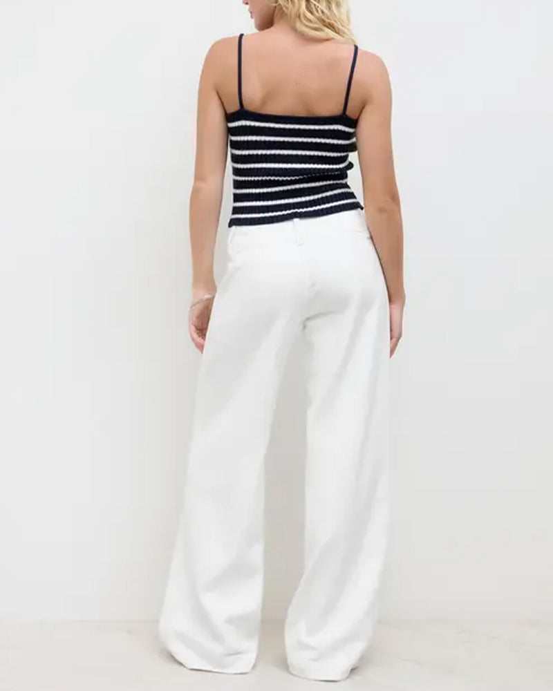 Three-Button High-Waist Wide-Leg Pants