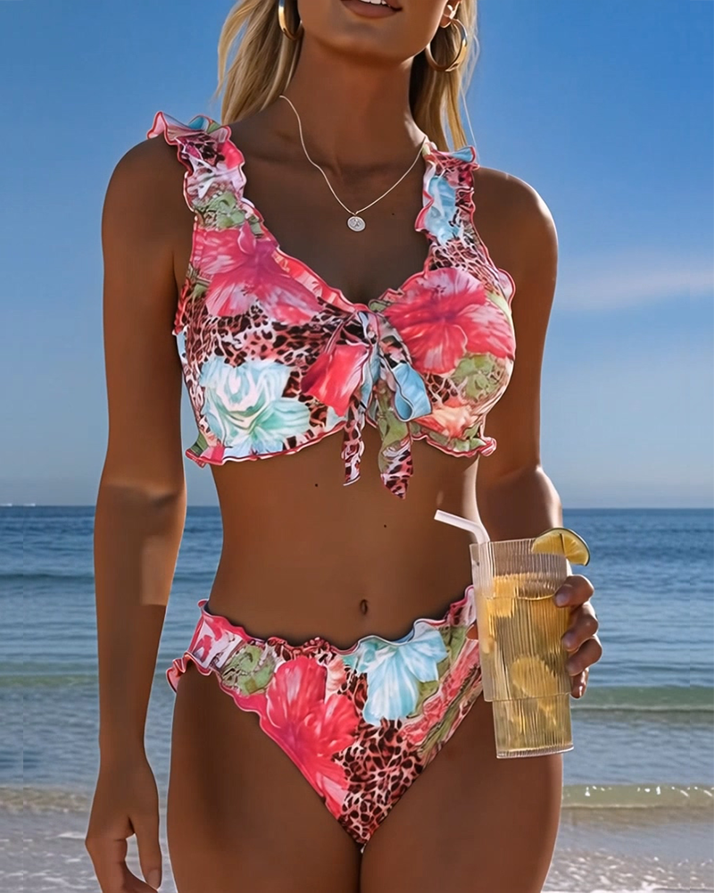 Floral Leopard Patchwork Bikinis