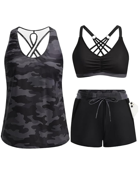Crisscross Sleeveless Top + Drawstring Printed Pants For Cover-Up And Bikini