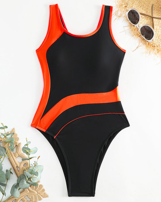 Fashionable one-piece swimsuit in contrasting colors