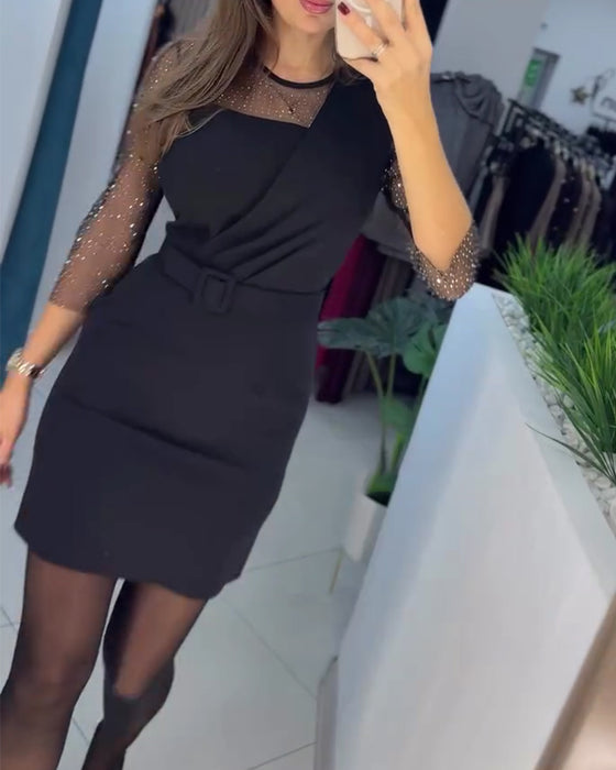 Mesh Hot Rhinestone Slim Fit Hip-Hugging Dress