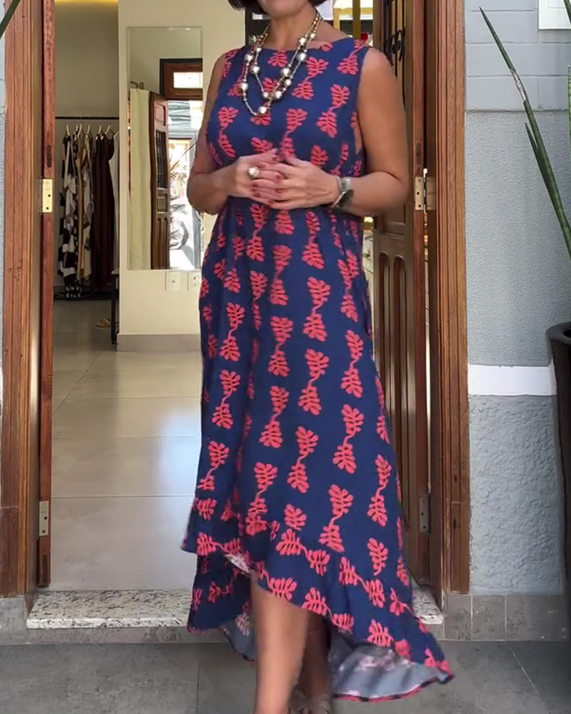 Printed Sleeveless Irregular Dress