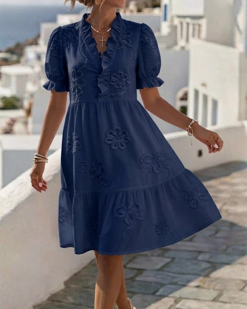 Puff Short Sleeve Floral Dress