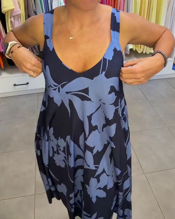 Strappy Large Floral Leaf Long Dress
