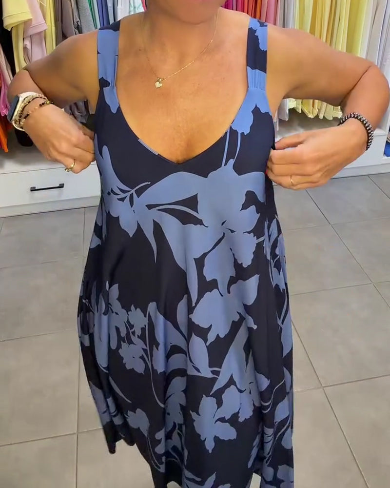 Strappy Large Floral Leaf Long Dress