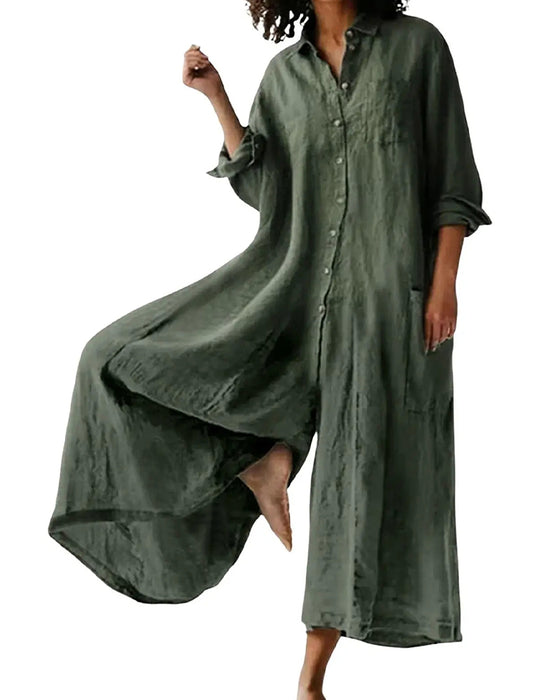 Lapel Loose Draped Casual Jumpsuit